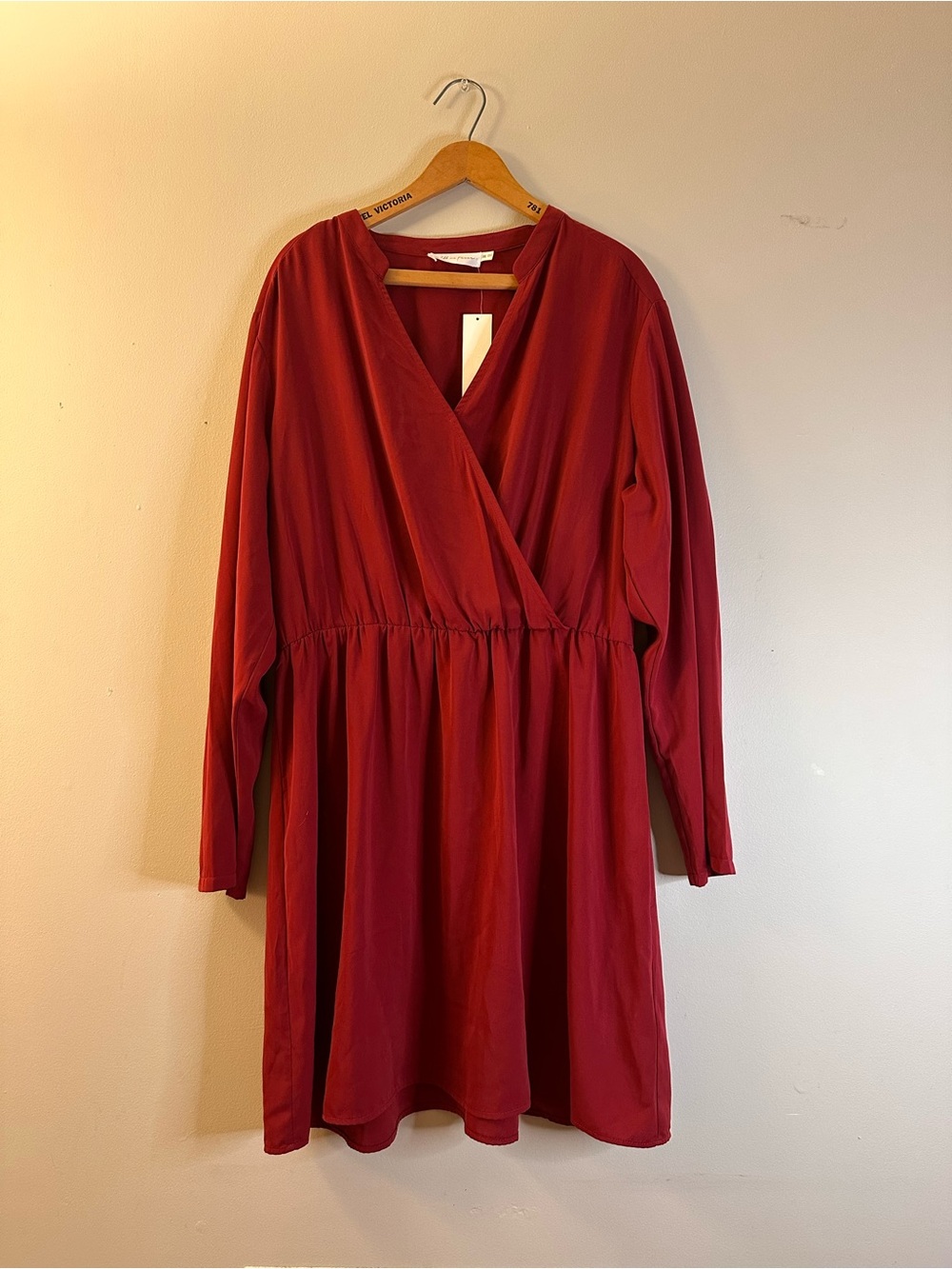 All in Favor Crimson Wrap-Style Long Sleeve Dress